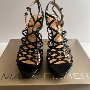 Marc Fisher Black Patent Strappy Heels